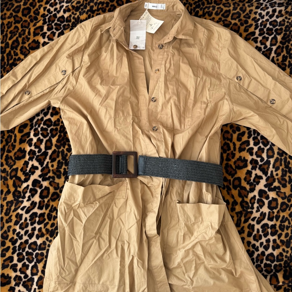Mango Casual Tan Button Down Shirt with Belt